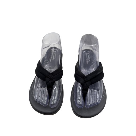 Clarks Size 7 Cloudsteppers  Cushioned Black Knotted Strap Sandals Flip Flops - Picture 1 of 11